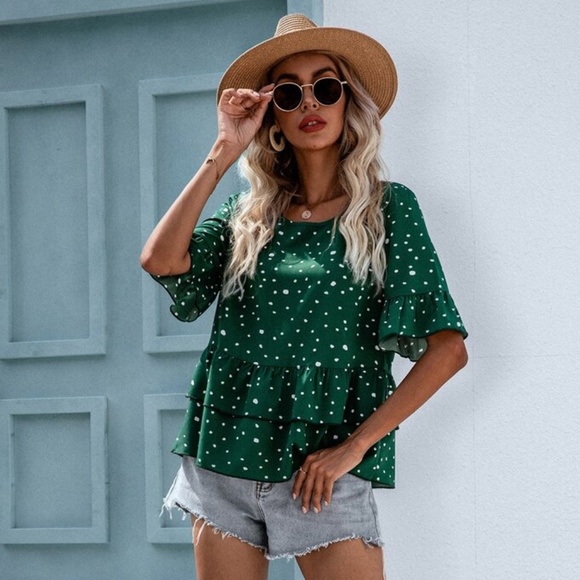 SHEIN Polka Dot Layered Ruffle Hem Blouse - Picture 1 of 3